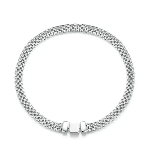 Sterling Silver Braided Square Buckle Bracelet - Velora Luxury Fashion