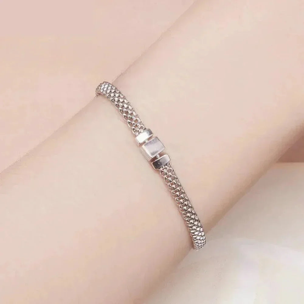 Sterling Silver Braided Square Buckle Bracelet - Velora Luxury Fashion