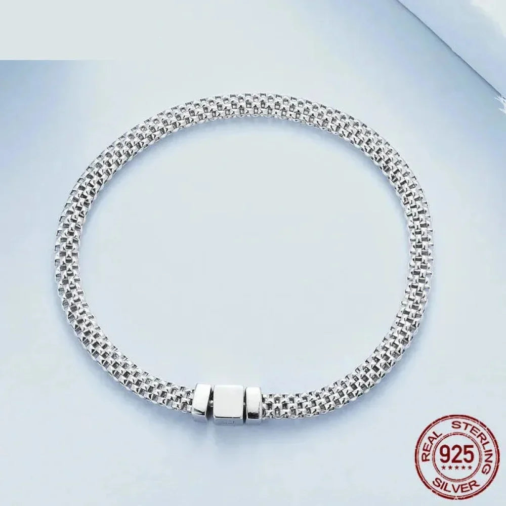 Sterling Silver Braided Square Buckle Bracelet - Velora Luxury Fashion