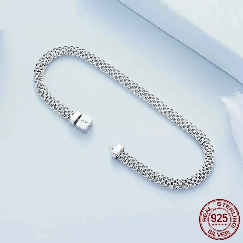 Sterling Silver Braided Square Buckle Bracelet - Velora Luxury Fashion