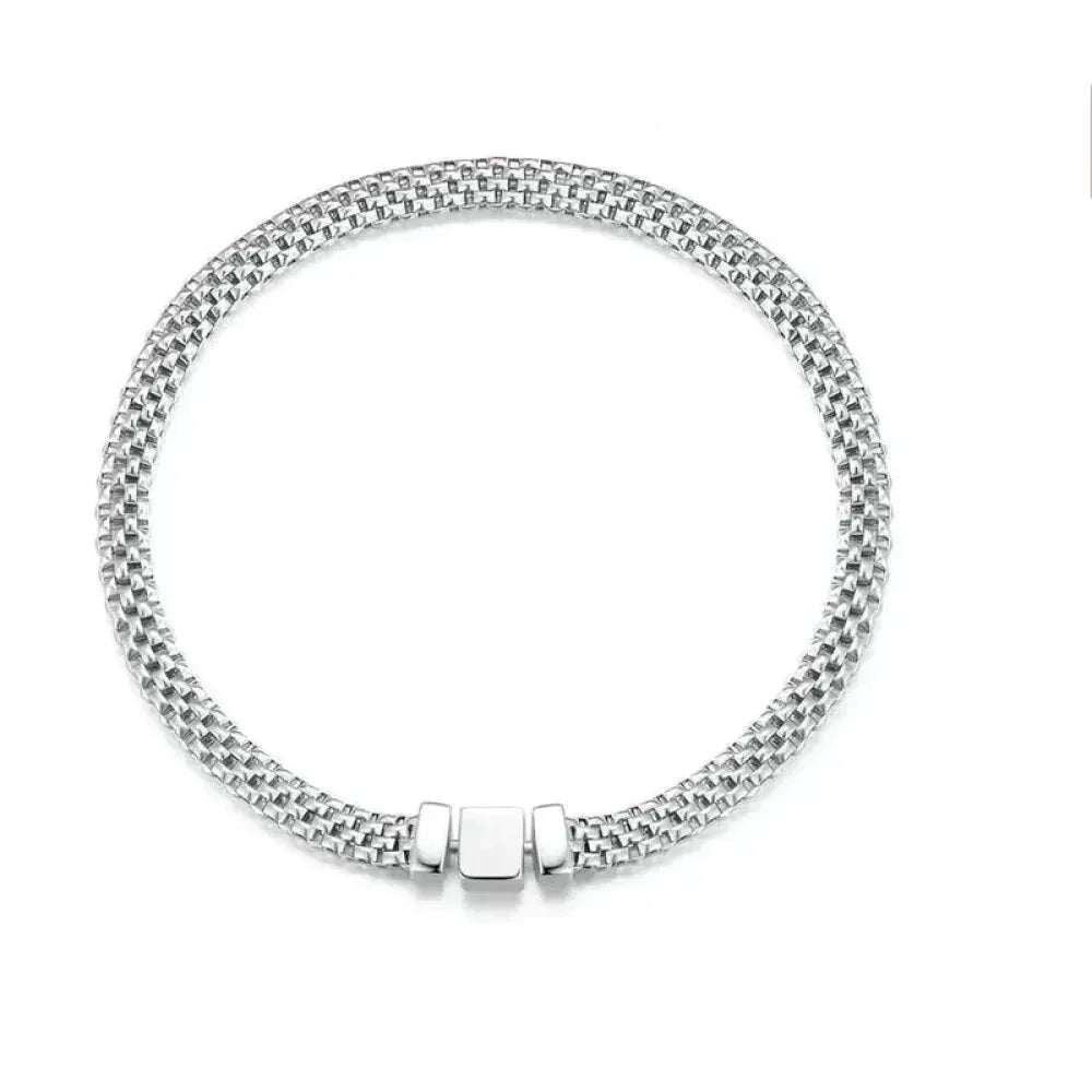 Sterling Silver Braided Square Buckle Bracelet - Velora Luxury Fashion