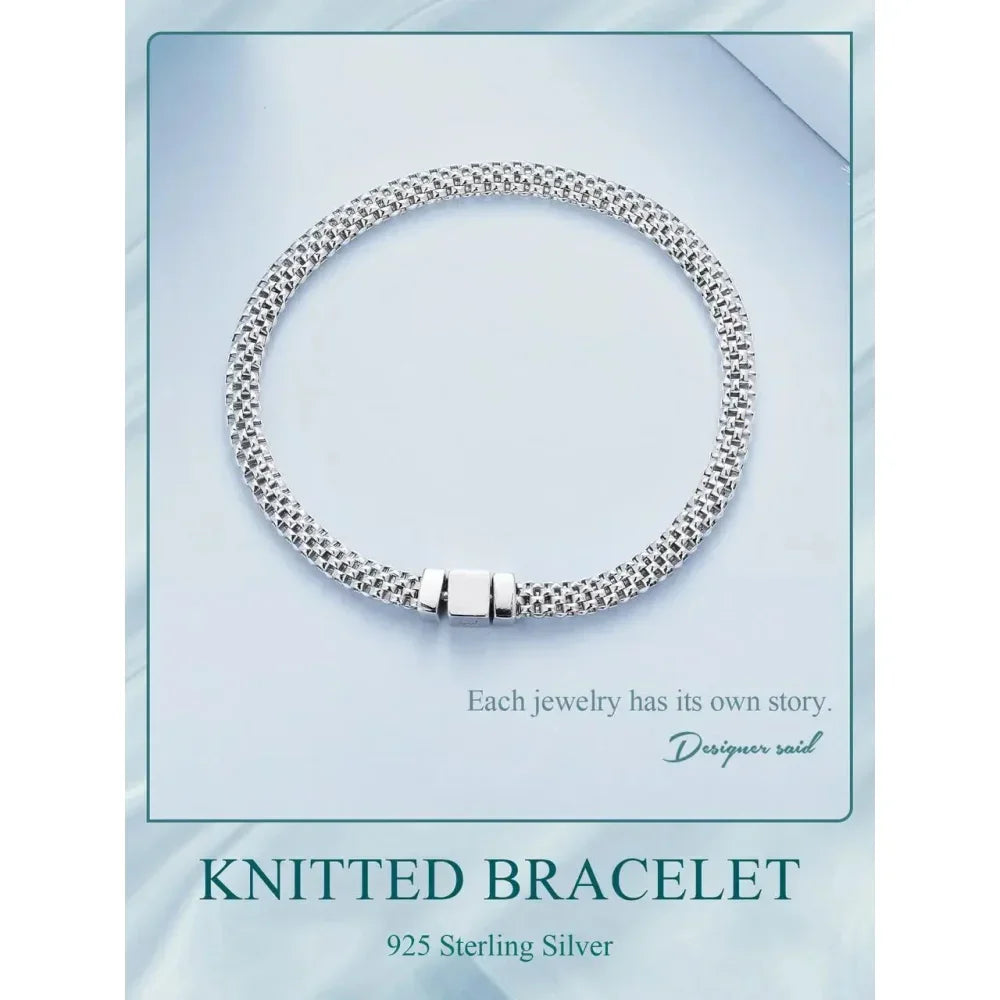 Sterling Silver Braided Square Buckle Bracelet - Velora Luxury Fashion