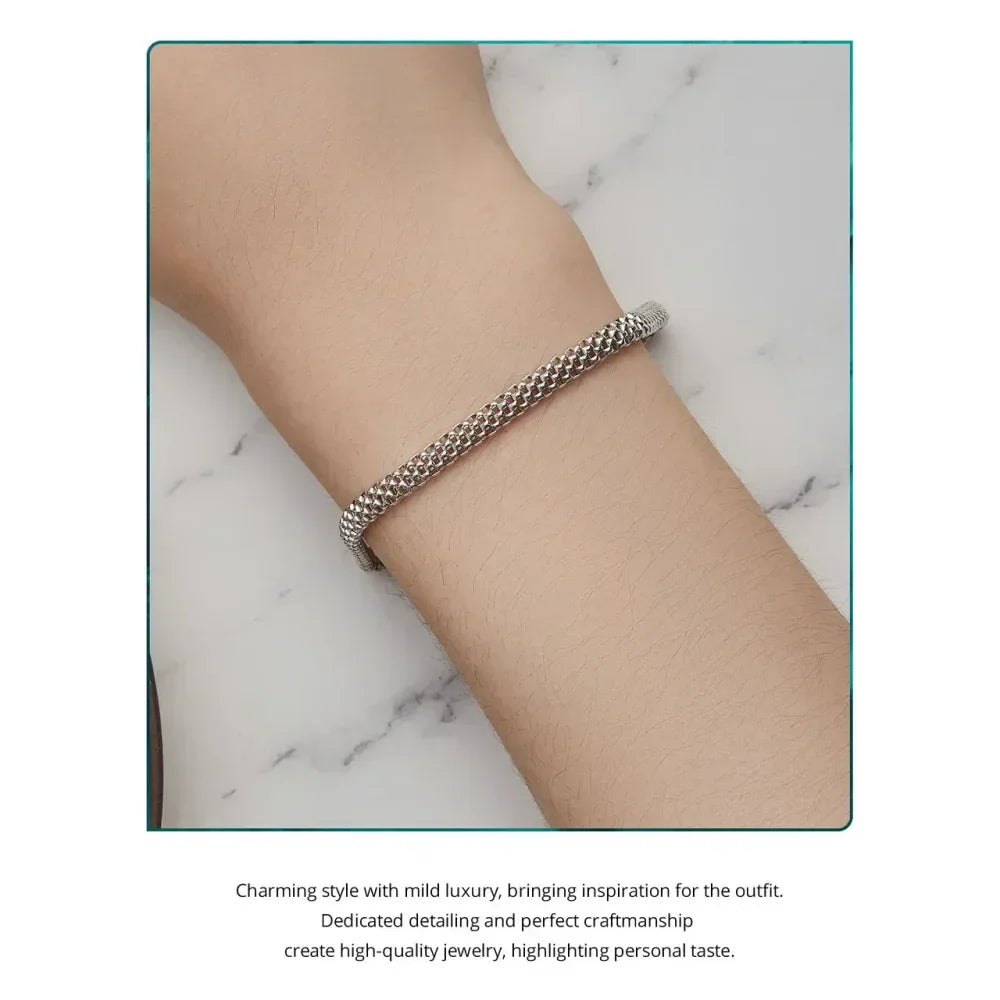 Sterling Silver Braided Square Buckle Bracelet - Velora Luxury Fashion