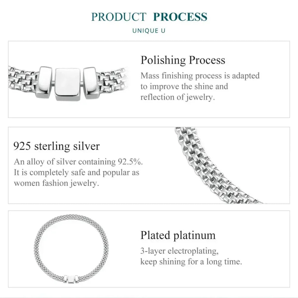 Sterling Silver Braided Square Buckle Bracelet - Velora Luxury Fashion