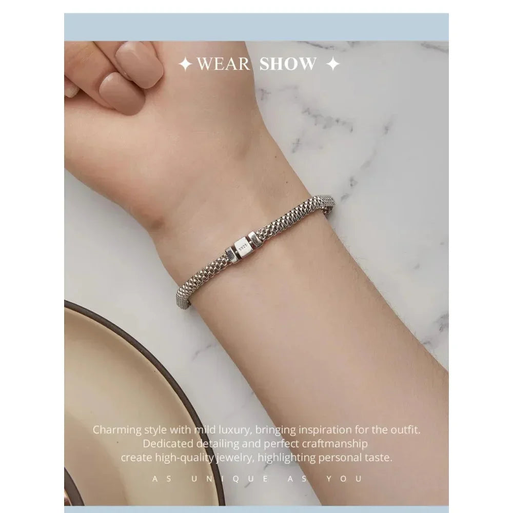 Sterling Silver Braided Square Buckle Bracelet - Velora Luxury Fashion