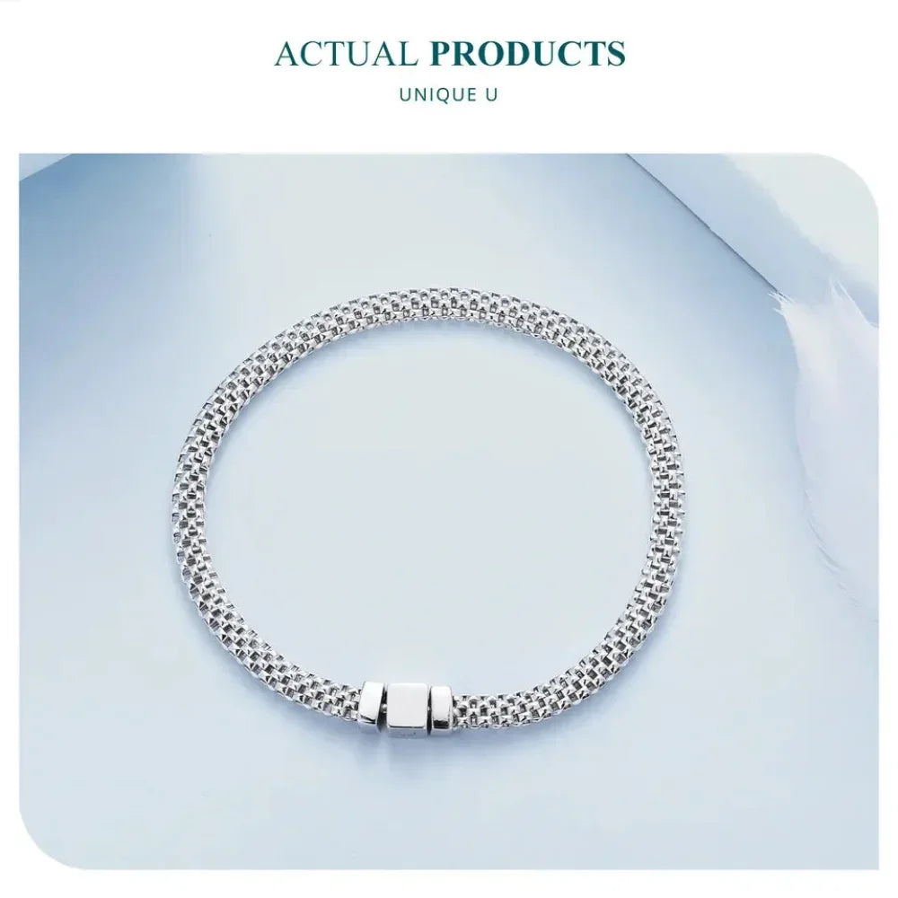 Sterling Silver Braided Square Buckle Bracelet - Velora Luxury Fashion