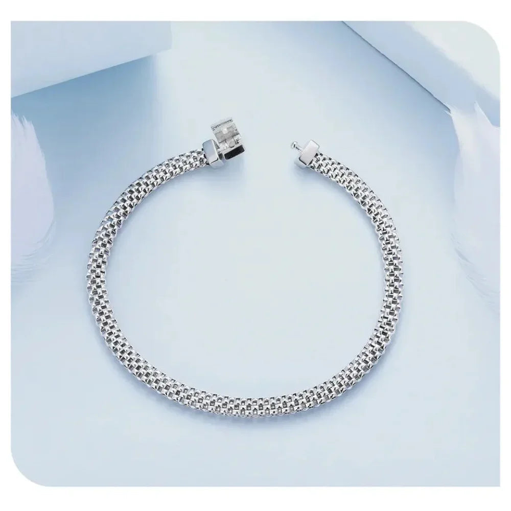 Sterling Silver Braided Square Buckle Bracelet - Velora Luxury Fashion