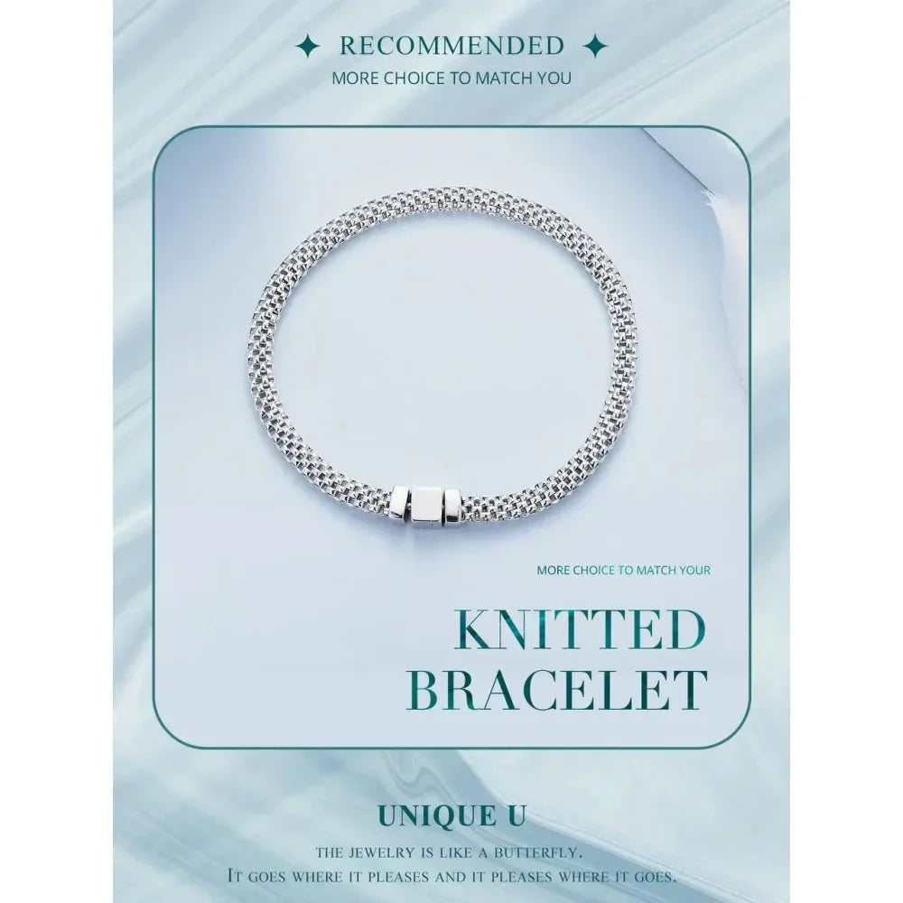 Sterling Silver Braided Square Buckle Bracelet - Velora Luxury Fashion