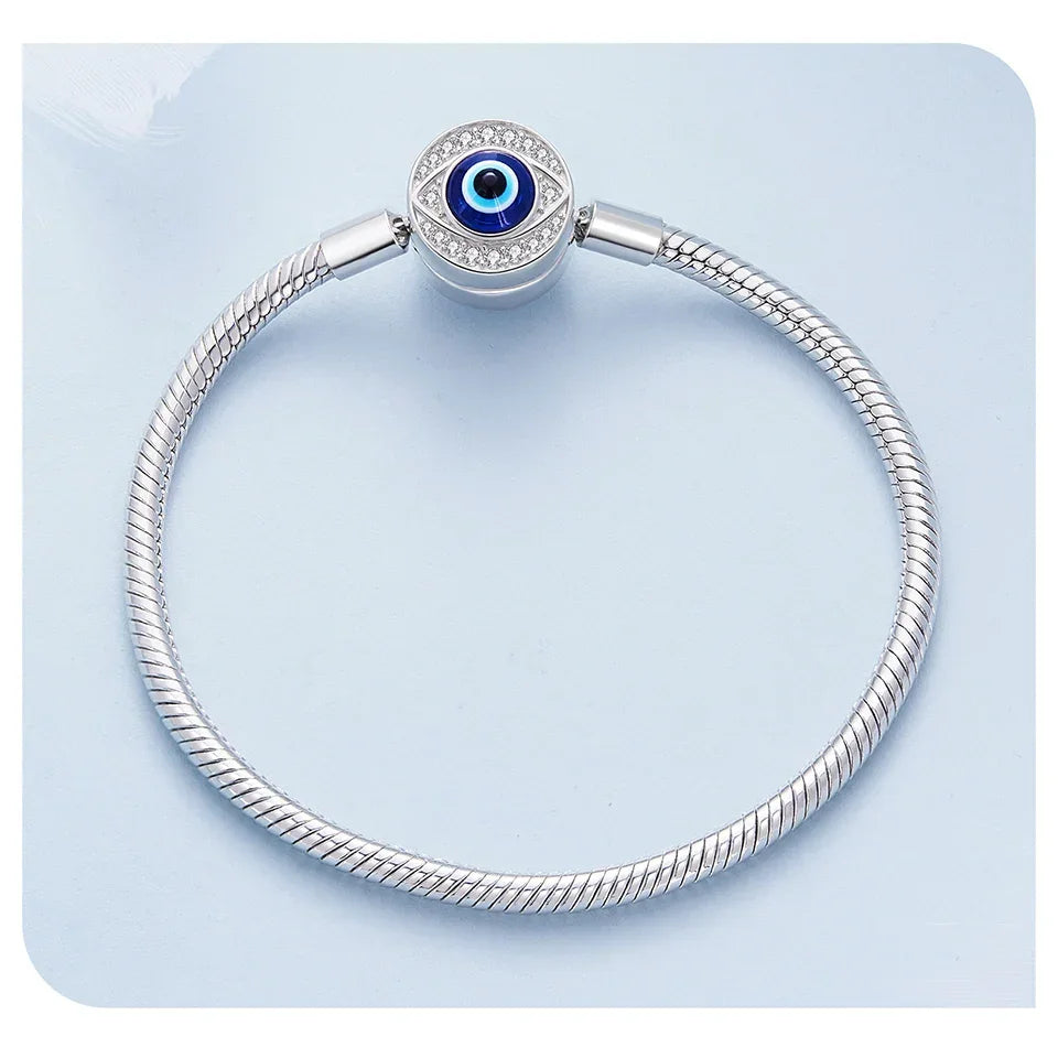Sterling Silver Evil Eye Charm Bracelet with CZ – Snake Chain - Velora Luxury Fashion