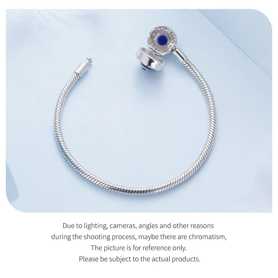 Sterling Silver Evil Eye Charm Bracelet with CZ – Snake Chain - Velora Luxury Fashion