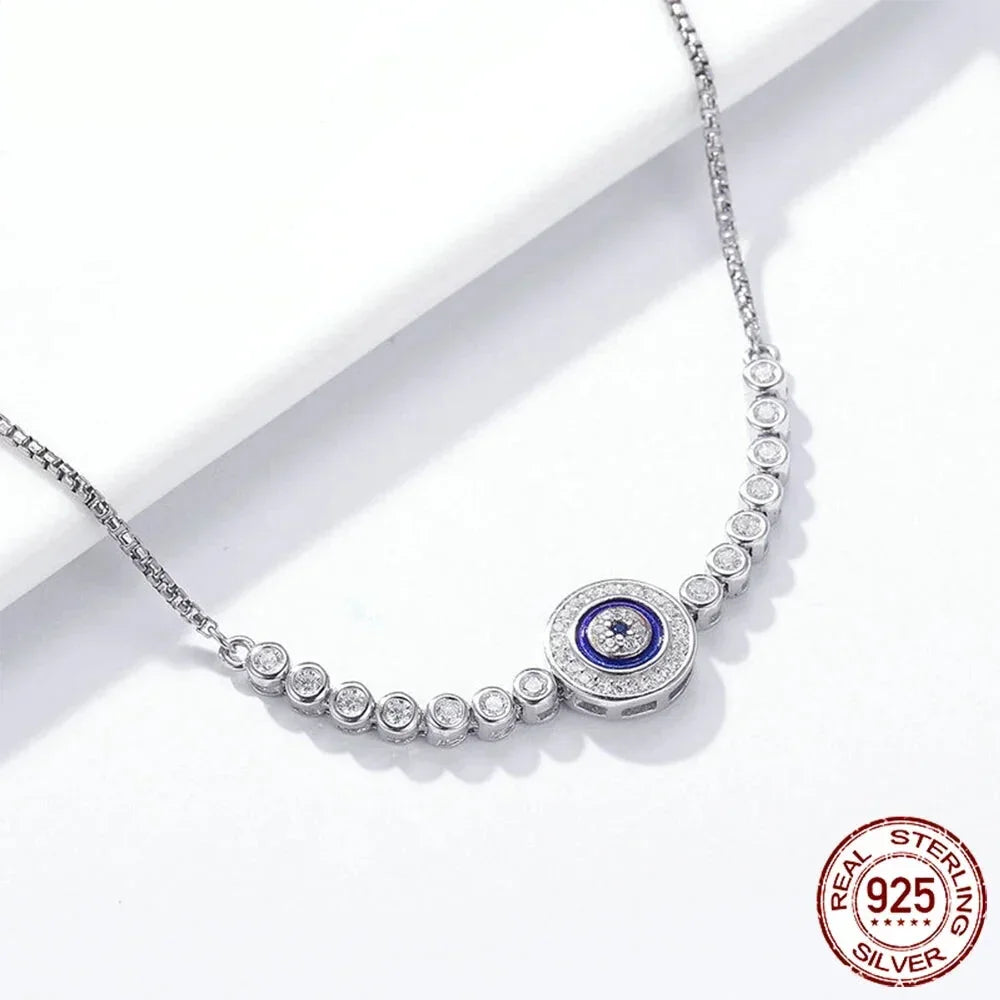 Sterling Silver Evil Eye Tennis Bracelet with CZ – Adjustable - Velora Luxury Fashion