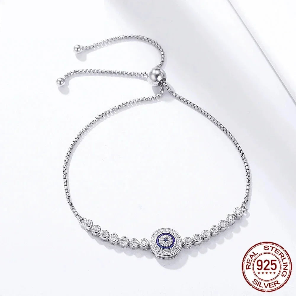 Sterling Silver Evil Eye Tennis Bracelet with CZ – Adjustable - Velora Luxury Fashion