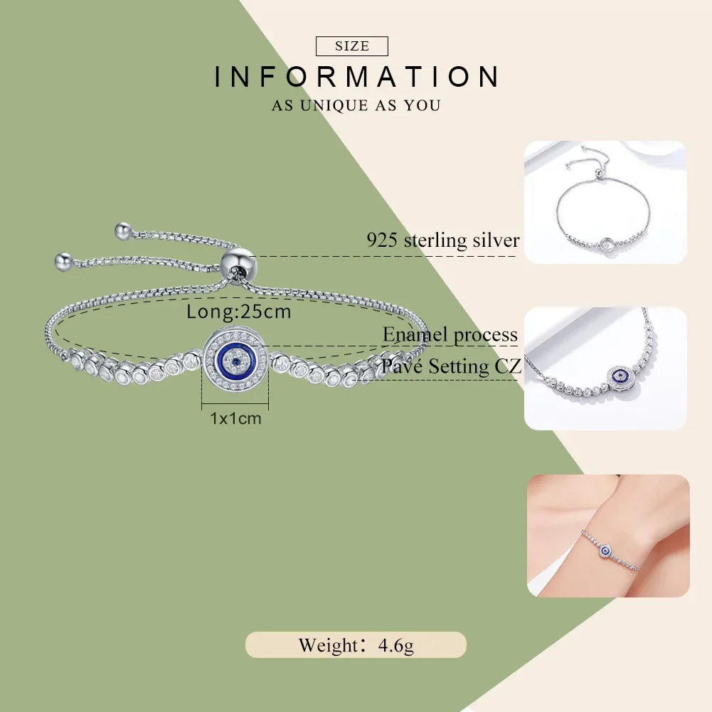 Sterling Silver Evil Eye Tennis Bracelet with CZ – Adjustable - Velora Luxury Fashion
