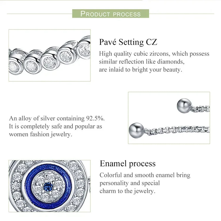 Sterling Silver Evil Eye Tennis Bracelet with CZ – Adjustable - Velora Luxury Fashion