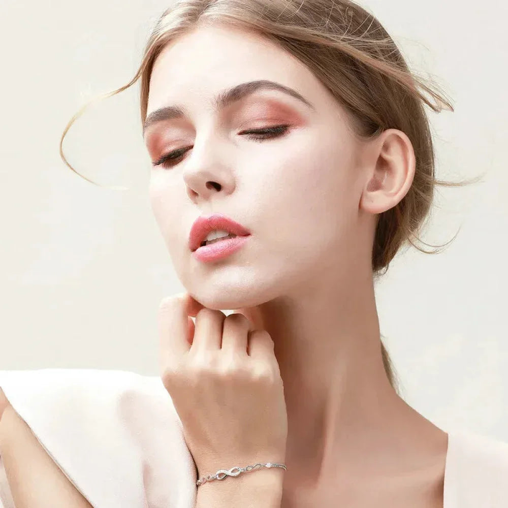 Sterling Silver Infinity Bracelet with CZ – Adjustable - Velora Luxury Fashion