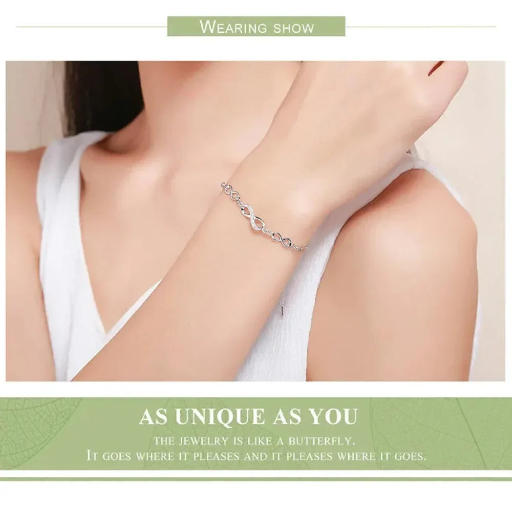 Sterling Silver Infinity Bracelet with CZ – Adjustable - Velora Luxury Fashion