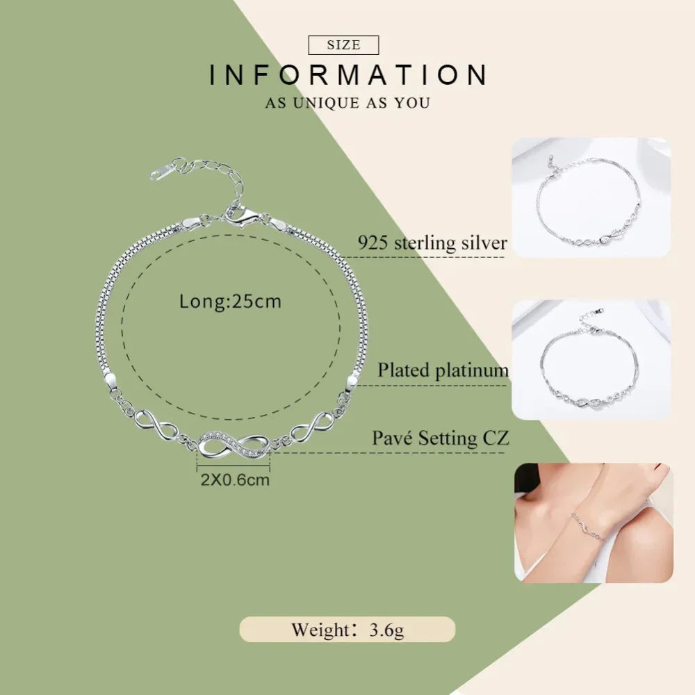Sterling Silver Infinity Bracelet with CZ – Adjustable - Velora Luxury Fashion