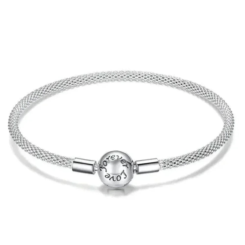 Sterling Silver Mesh Charm Bracelet – “Forever Love” Bead - Velora Luxury Fashion
