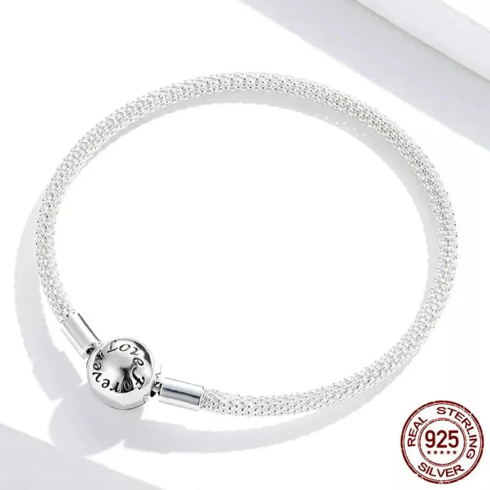 Sterling Silver Mesh Charm Bracelet – “Forever Love” Bead - Velora Luxury Fashion