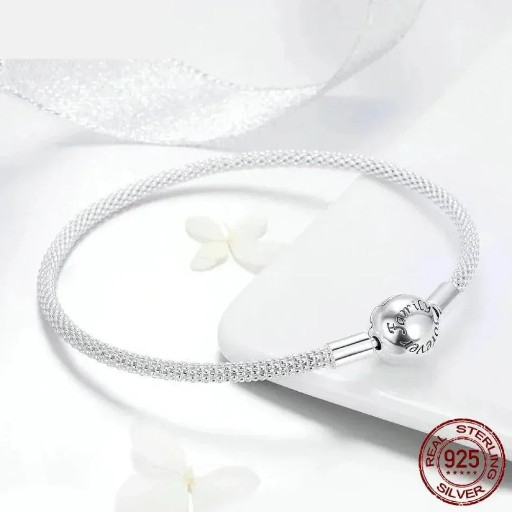 Sterling Silver Mesh Charm Bracelet – “Forever Love” Bead - Velora Luxury Fashion