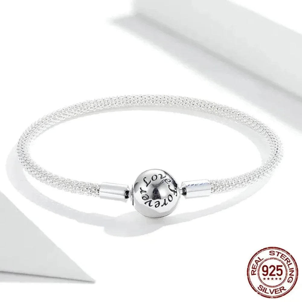 Sterling Silver Mesh Charm Bracelet – “Forever Love” Bead - Velora Luxury Fashion