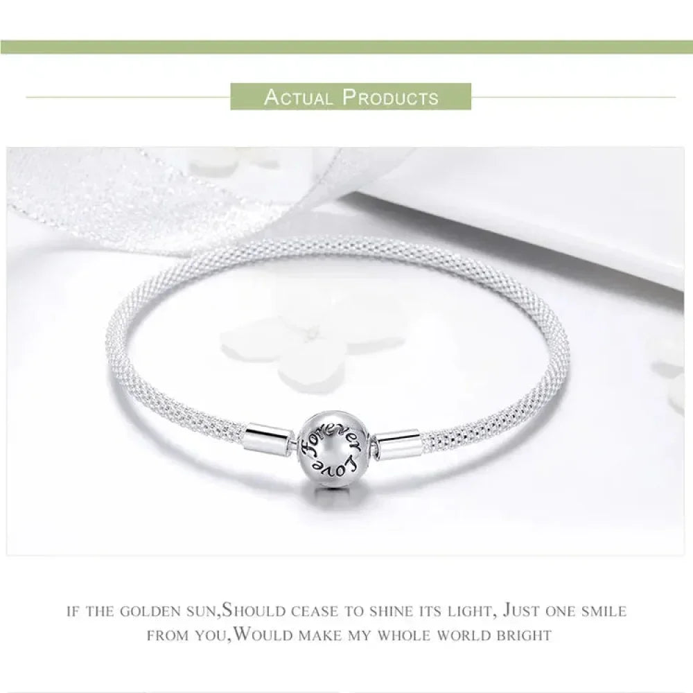 Sterling Silver Mesh Charm Bracelet – “Forever Love” Bead - Velora Luxury Fashion
