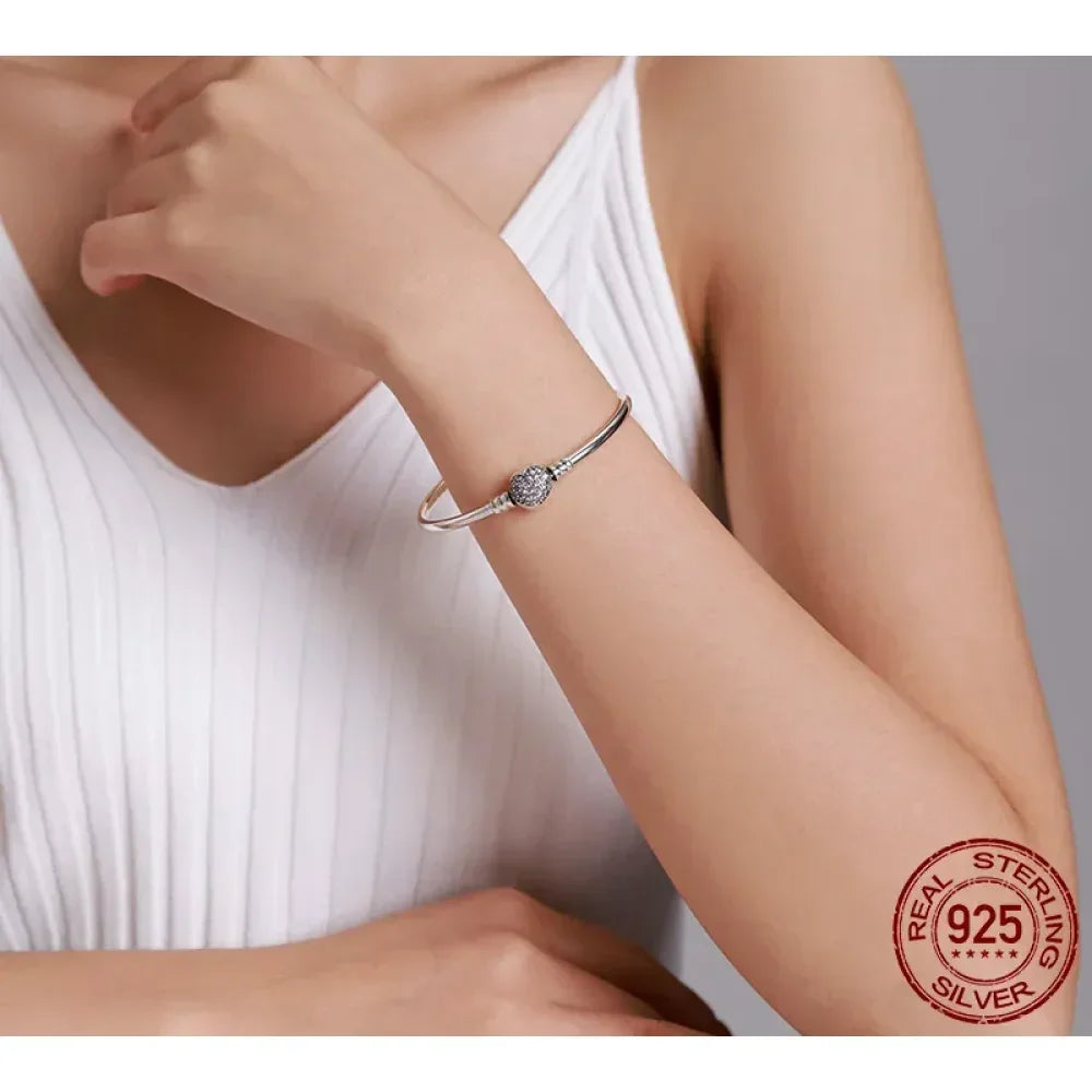 Sterling Silver Snake Chain Bangle Bracelet with CZ Pavé - Velora Luxury Fashion