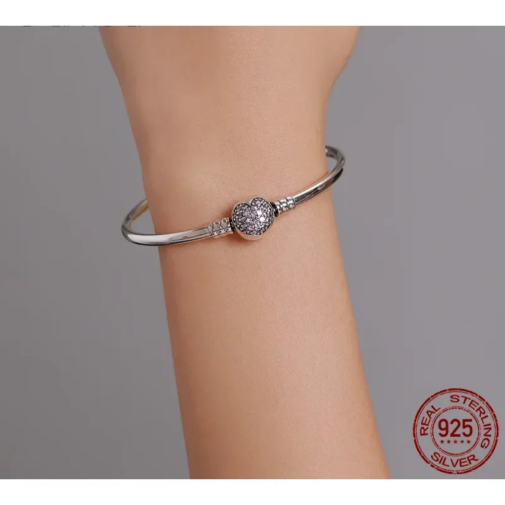 Sterling Silver Snake Chain Bangle Bracelet with CZ Pavé - Velora Luxury Fashion