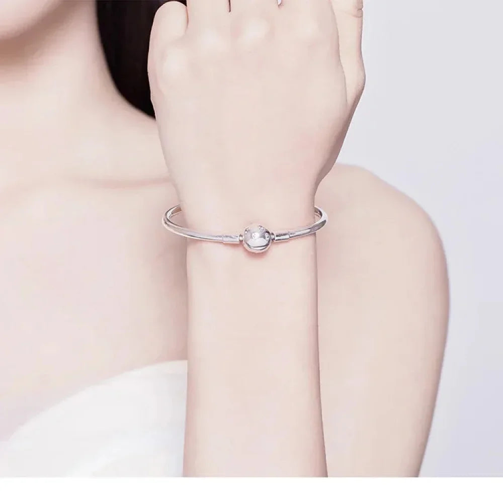 Sterling Silver Snake Chain Bangle Bracelet with CZ Pavé - Velora Luxury Fashion