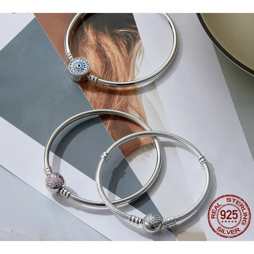Sterling Silver Snake Chain Bangle Bracelet with CZ Pavé - Velora Luxury Fashion