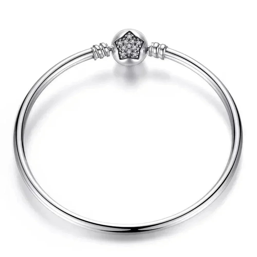Sterling Silver Snake Chain Bangle Bracelet with CZ Pavé - Velora Luxury Fashion