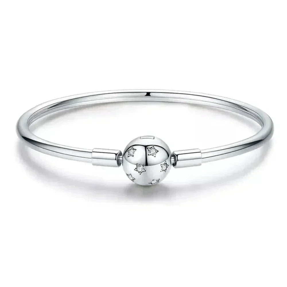 Sterling Silver Snake Chain Bangle Bracelet with CZ Pavé - Velora Luxury Fashion
