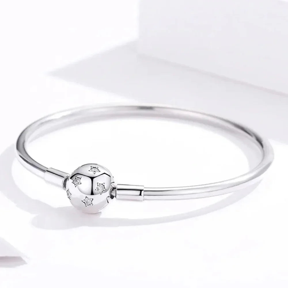Sterling Silver Snake Chain Bangle Bracelet with CZ Pavé - Velora Luxury Fashion