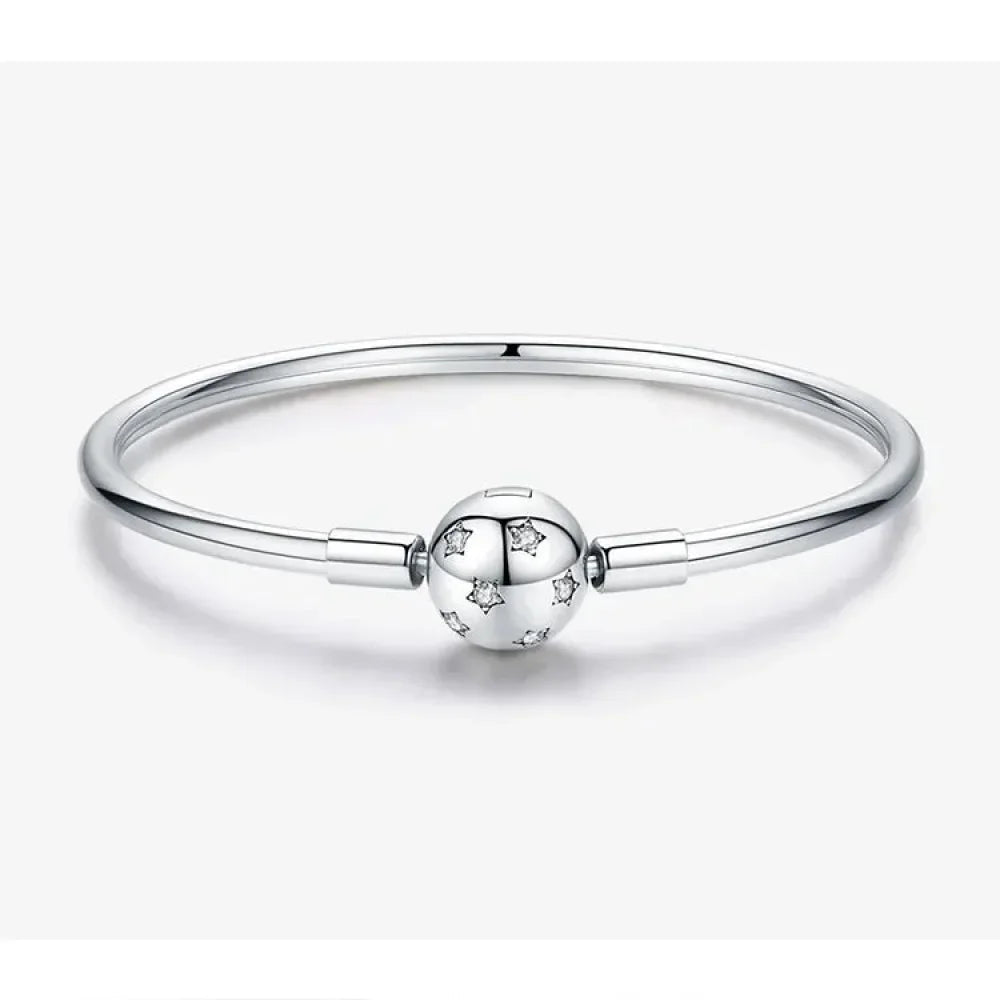 Sterling Silver Snake Chain Bangle Bracelet with CZ Pavé - Velora Luxury Fashion