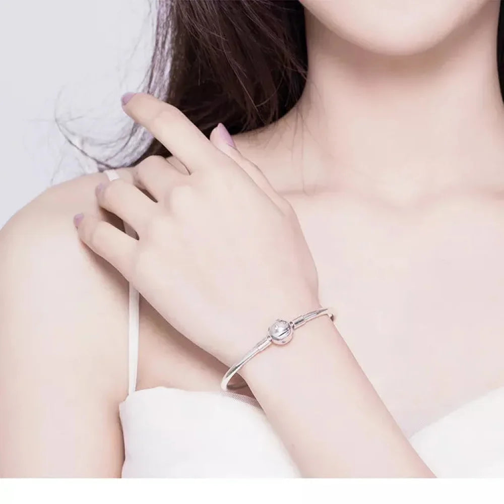 Sterling Silver Snake Chain Bangle Bracelet with CZ Pavé - Velora Luxury Fashion