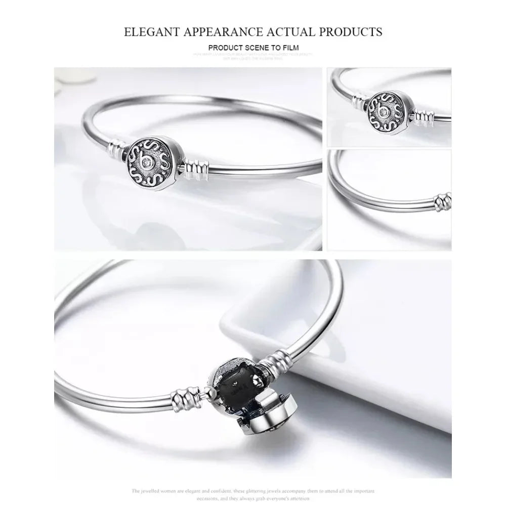 Sterling Silver Snake Chain Bangle Bracelet with CZ Pavé - Velora Luxury Fashion