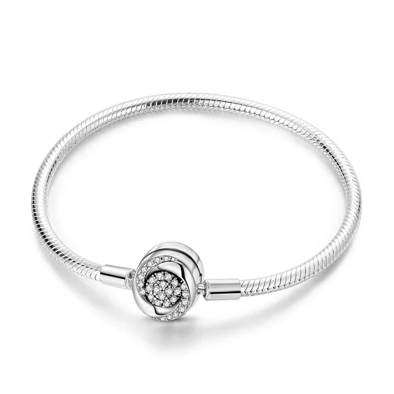 Sterling Silver Snake Chain Bracelet with Rose CZ Clasp - Velora Luxury Fashion