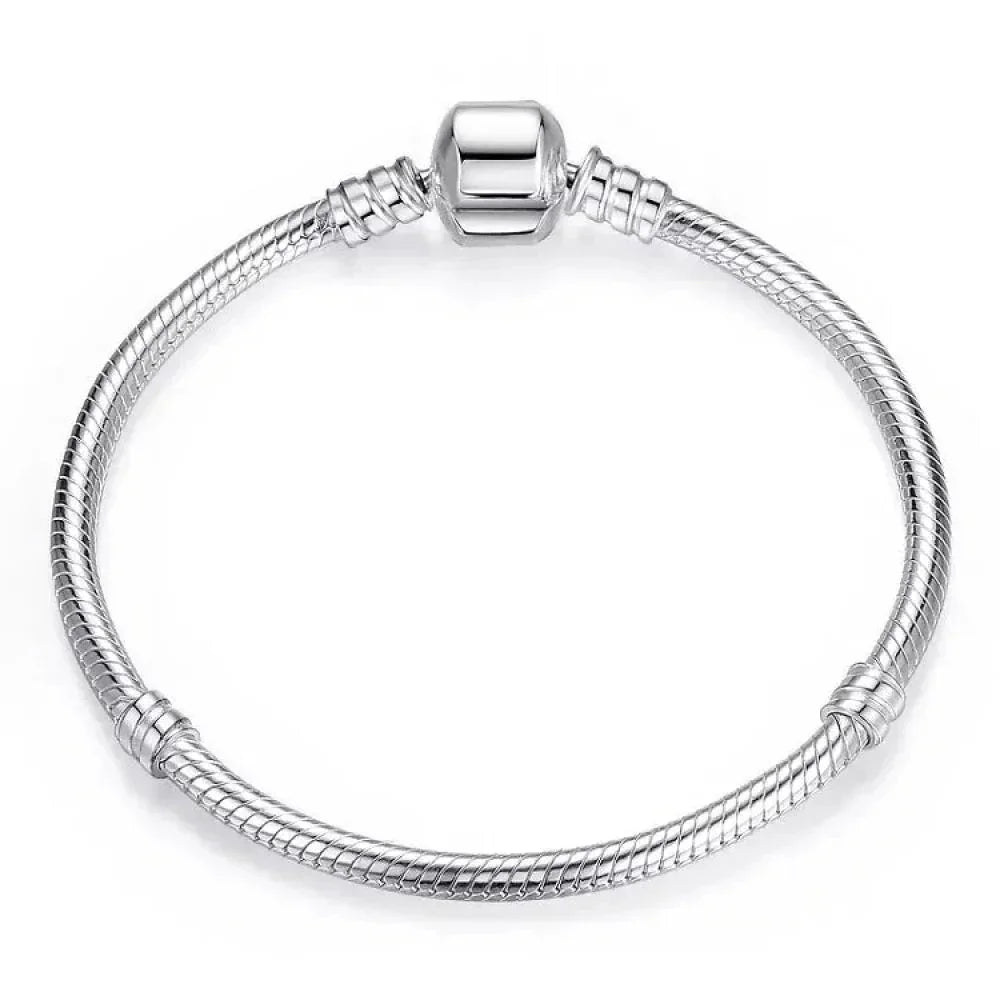Sterling Silver Snake Chain Charm Bangle – 3mm Barrel Clasp - Velora Luxury Fashion