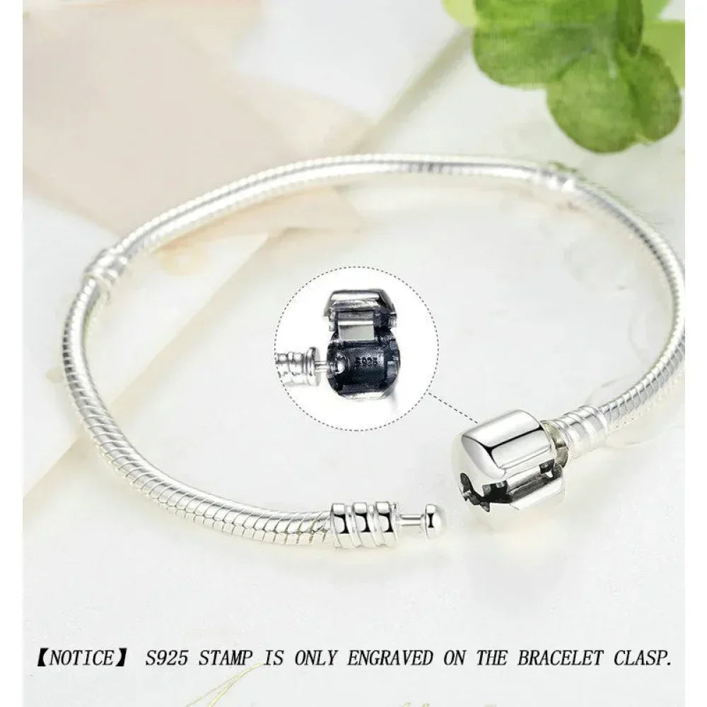 Sterling Silver Snake Chain Charm Bangle – 3mm Barrel Clasp - Velora Luxury Fashion