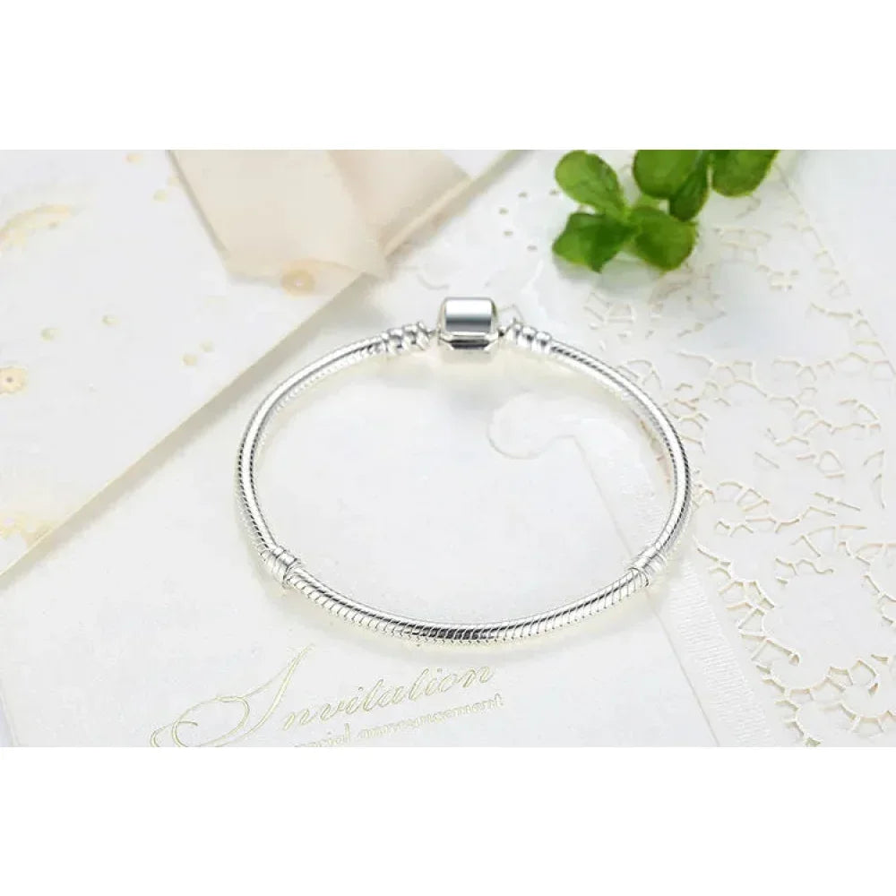 Sterling Silver Snake Chain Charm Bangle – 3mm Barrel Clasp - Velora Luxury Fashion