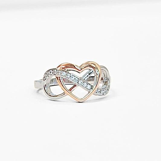 Sterling Silver Rose Gold Infinity Heart Ring - Velora