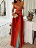 Strapless Cut-Out Rainbow Gradient Maxi Dress - Velora Luxury Fashion
