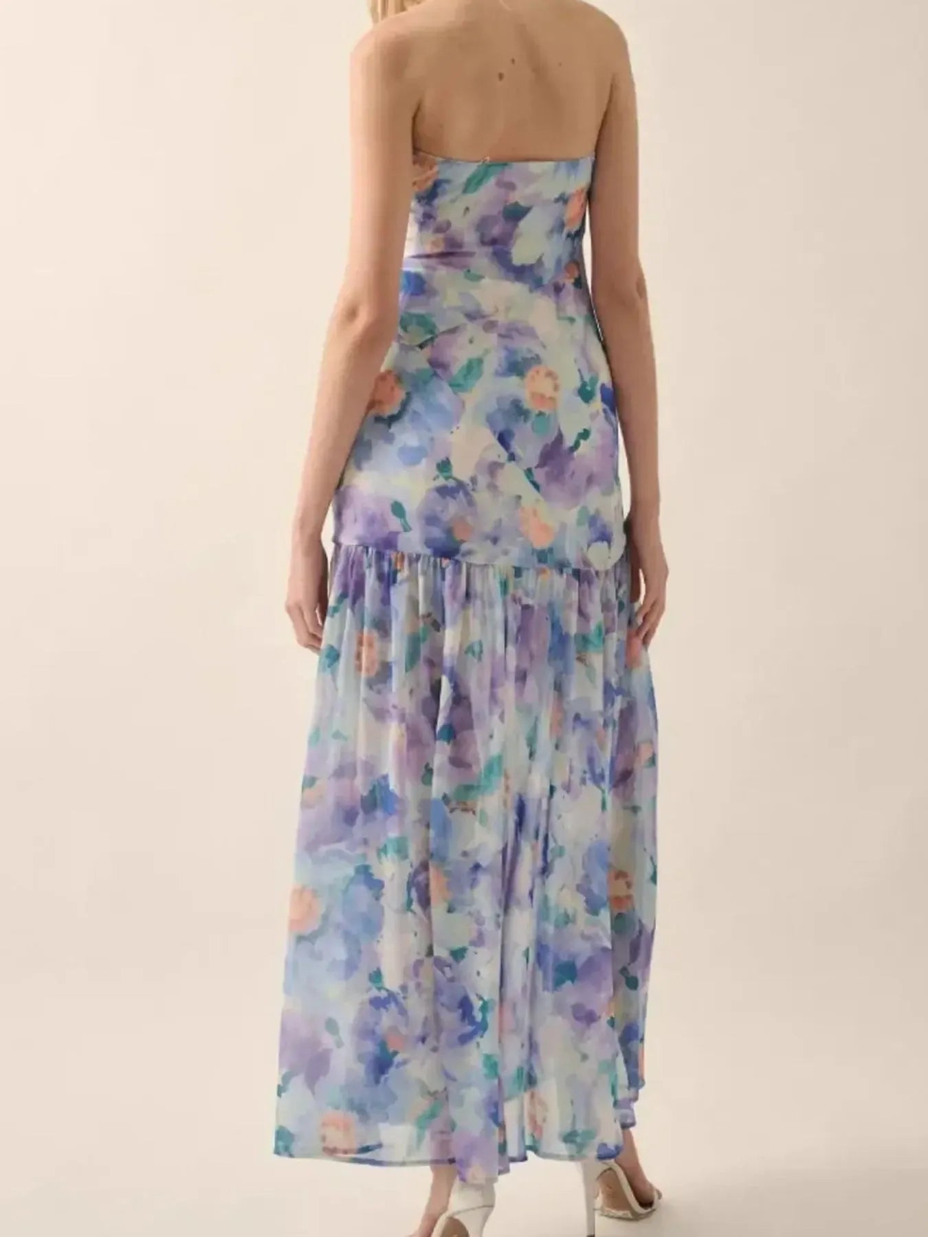 Strapless Floral Maxi Dress with Side Slit - Velora Luxury Fashion