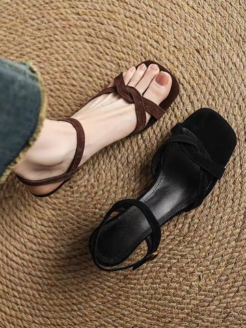 Strappy Low Heel Sandals - Velora Luxury Fashion