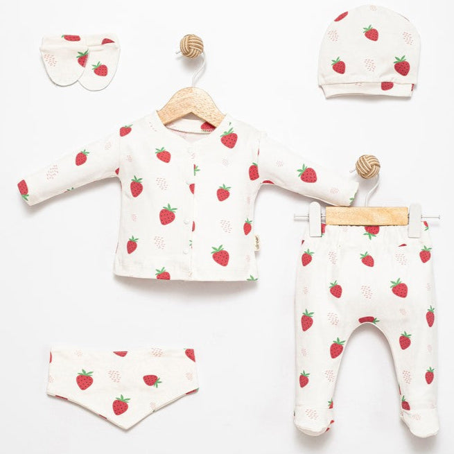 Strawberry Charm Newborn 5PC Set - Velora Luxury Fashion