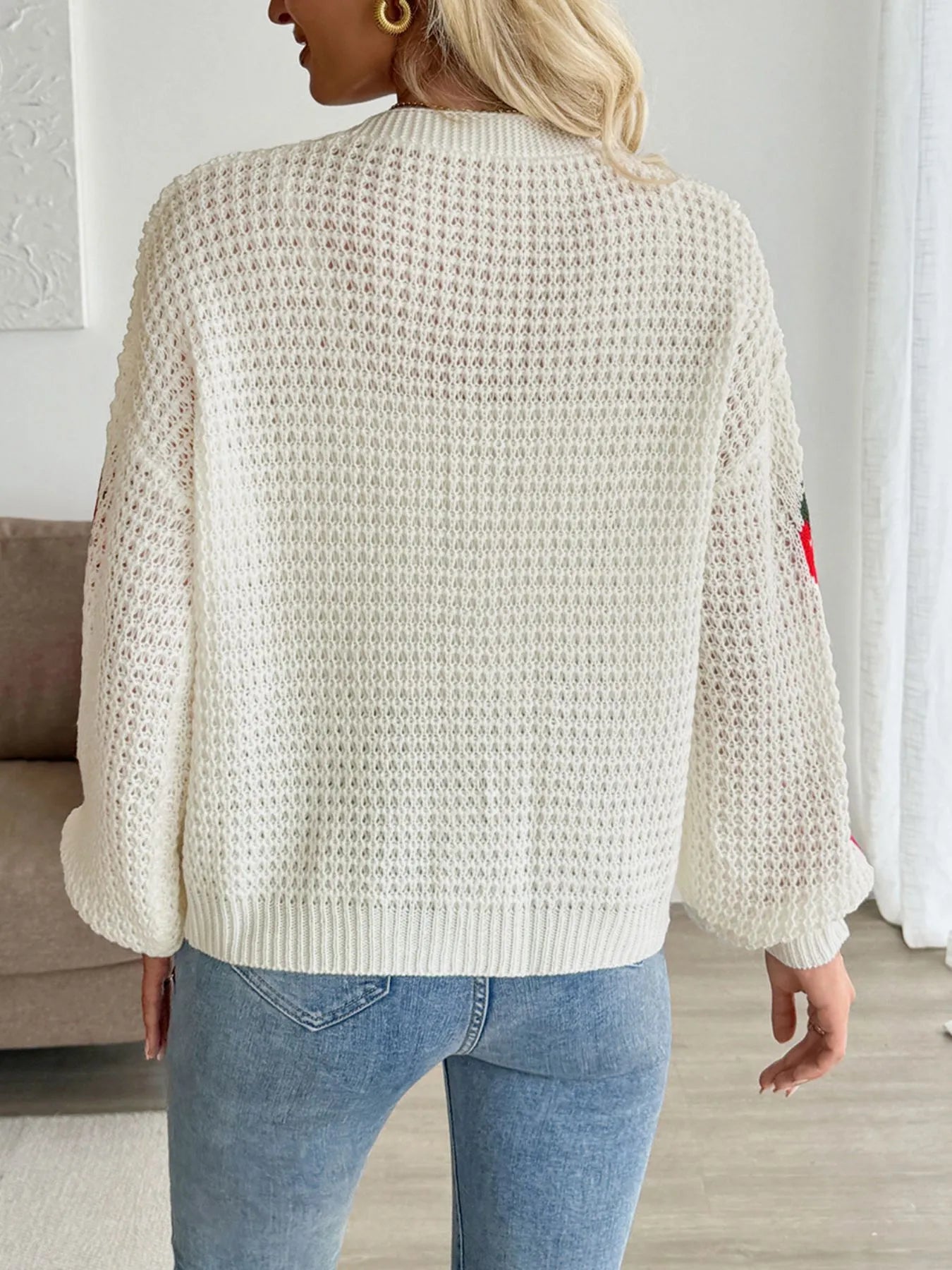 Strawberry Pattern V-Neck Button-Up Cardigan - Velora Luxury Fashion