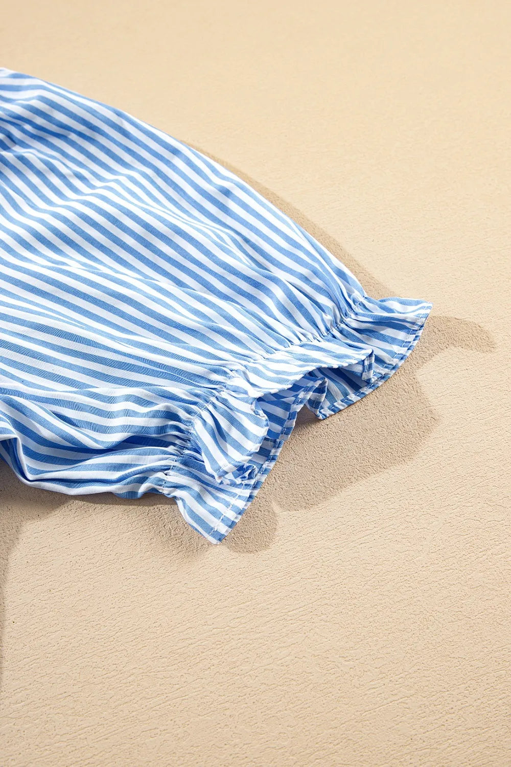 Stripe Bubble Short Sleeve Tiered Scallop Midi Dress - Velora Luxury Fashion