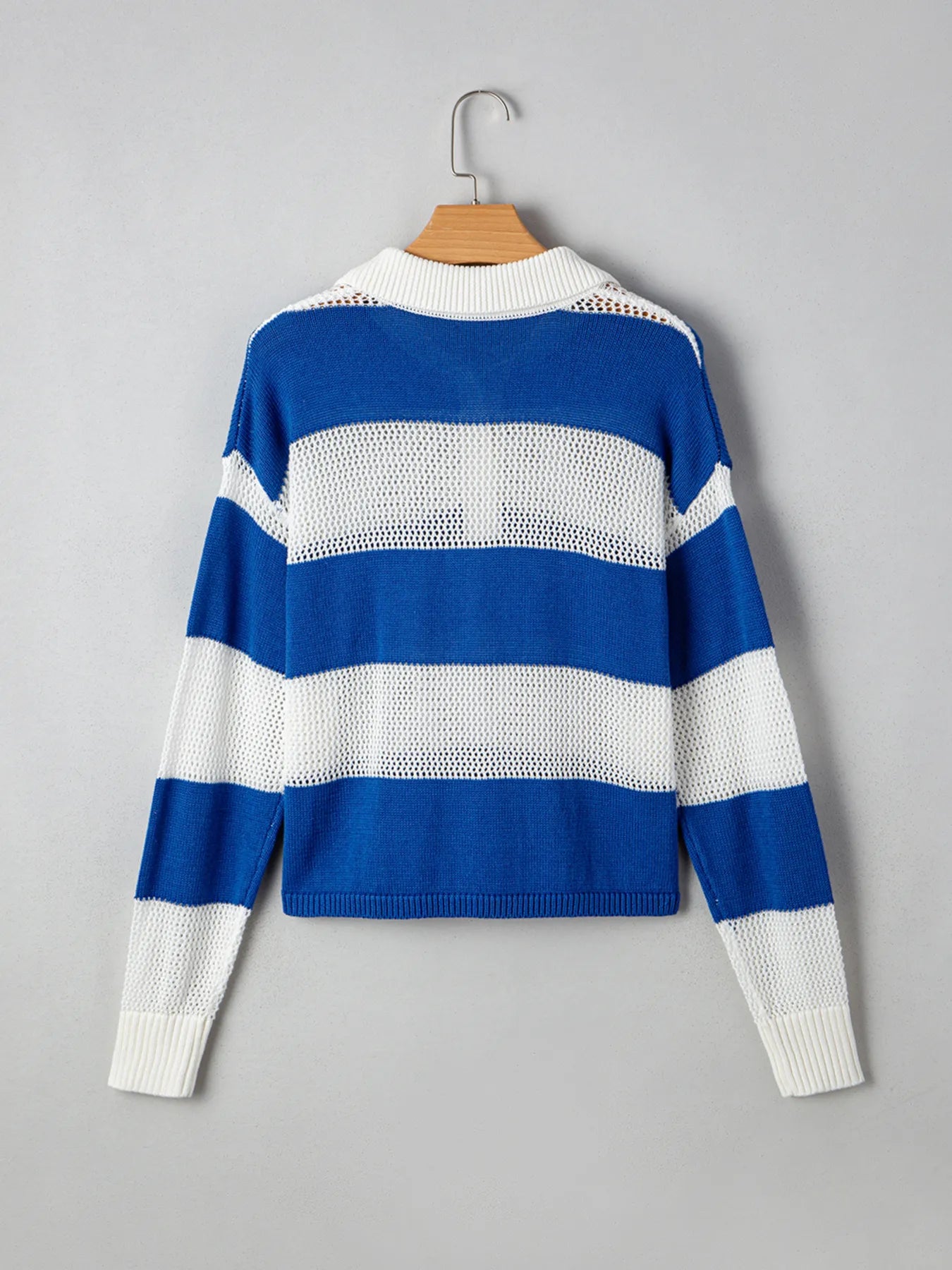 Stripe Colorblock Polo Collar Crochet Knitted Cover Up - Velora Luxury Fashion