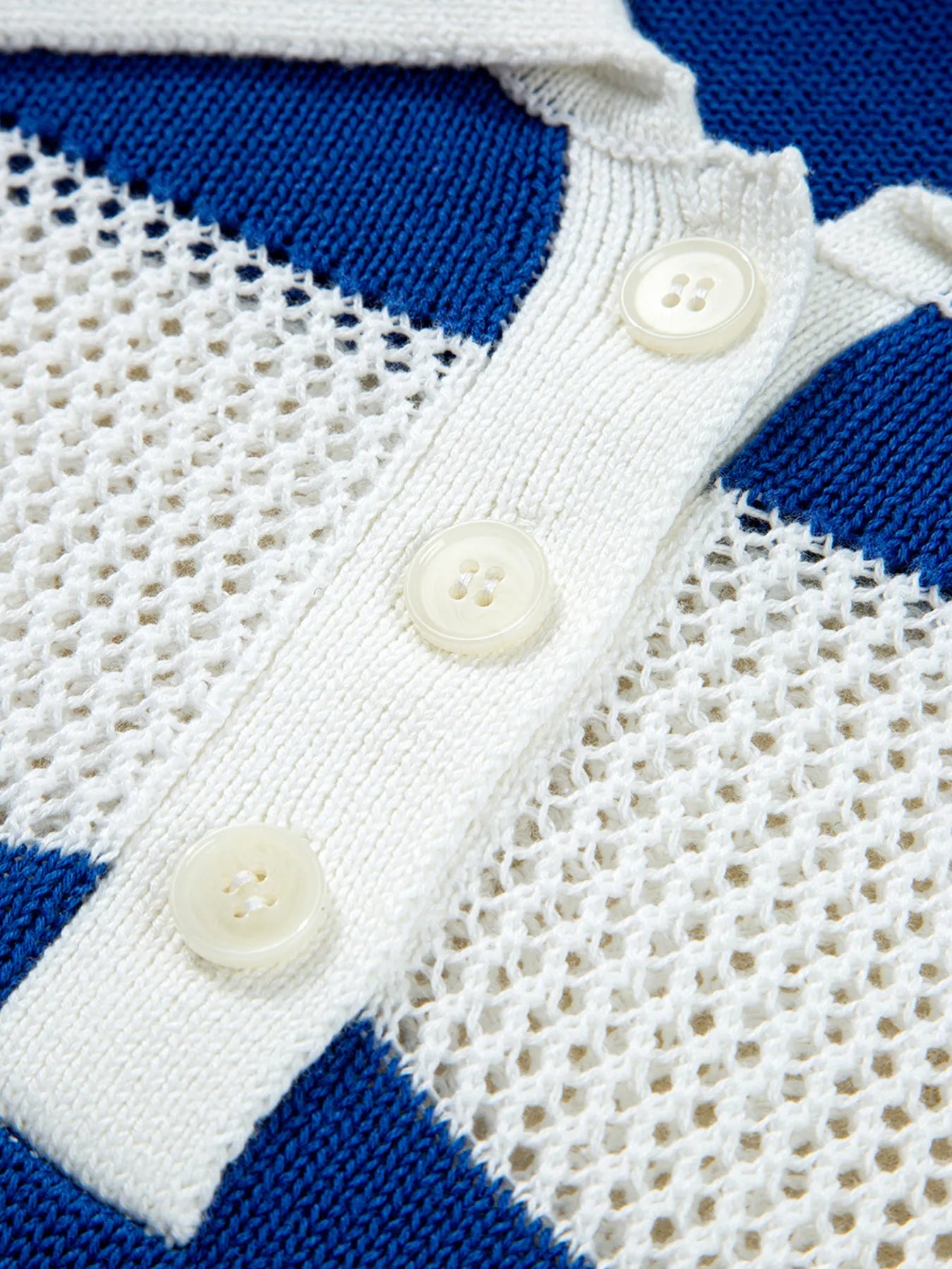 Stripe Colorblock Polo Collar Crochet Knitted Cover Up - Velora Luxury Fashion