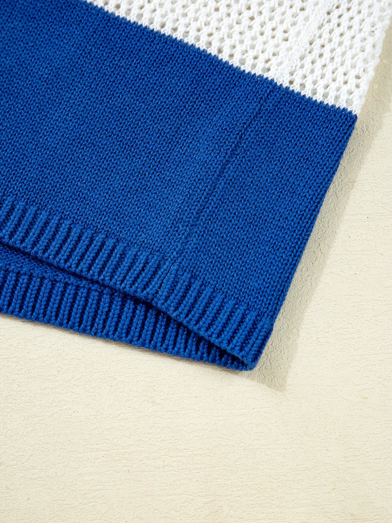 Stripe Colorblock Polo Collar Crochet Knitted Cover Up - Velora Luxury Fashion